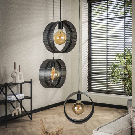 Suspension 3 lampes 50x35x180 cm en métal perforé anthracite - PERFIT