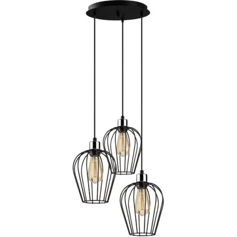 Suspension 3 lampes à cage filaire échelle Cyclos D41cm Métal Noir
