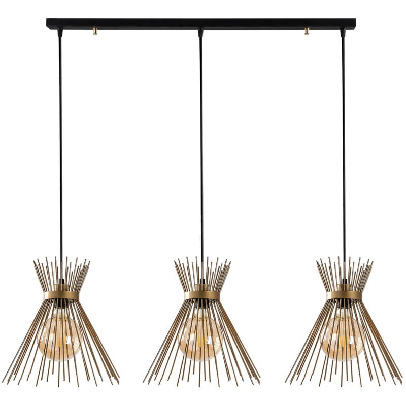 Grand Lustre en Métal Noir, 104x34 cm, Hauteur 129 cm, Pour Grande Salle à Manger ou Hall d'Entrée