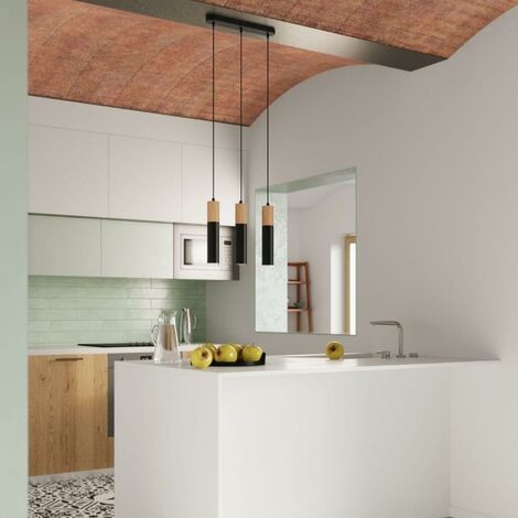 Suspension 3 Lampes Bois Noir pour Ampoules GU10 - SILAMP