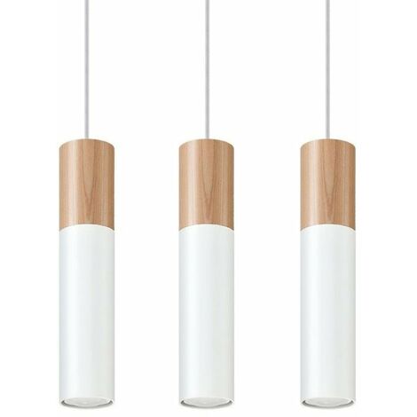 Suspension 3 Lampes Bois pour Ampoule GU10 - Blanc - SILUMEN