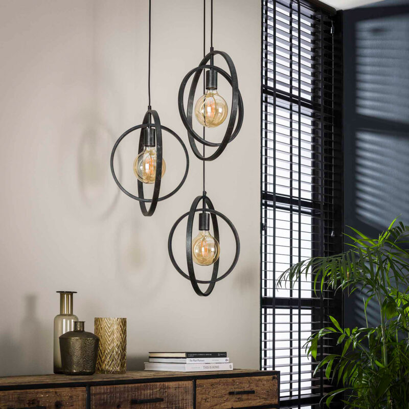 M&s - Suspension 3 lampes cascade 40x40x150 cm en métal gris foncé - sybil