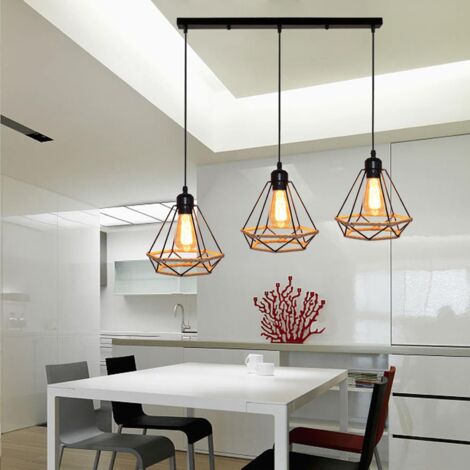Suspension 3 lampes, luminaire contemporain, suspension pour salle à manger et couloir, culot E27, blanc chaud.