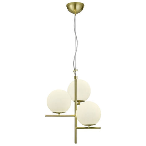 Suspensión 3 Luces Bolas Cristal Latón Blanco Ø40 cm Pure Trio Lighting
