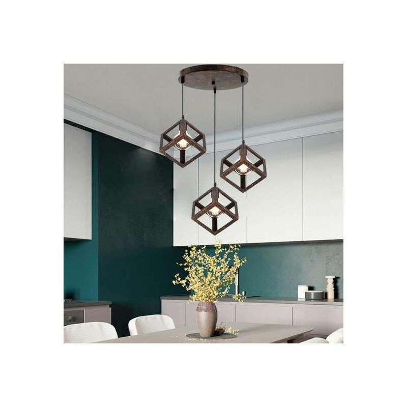 Suspension 3 Luminaire Design Cube Metal Industriel Lustre I