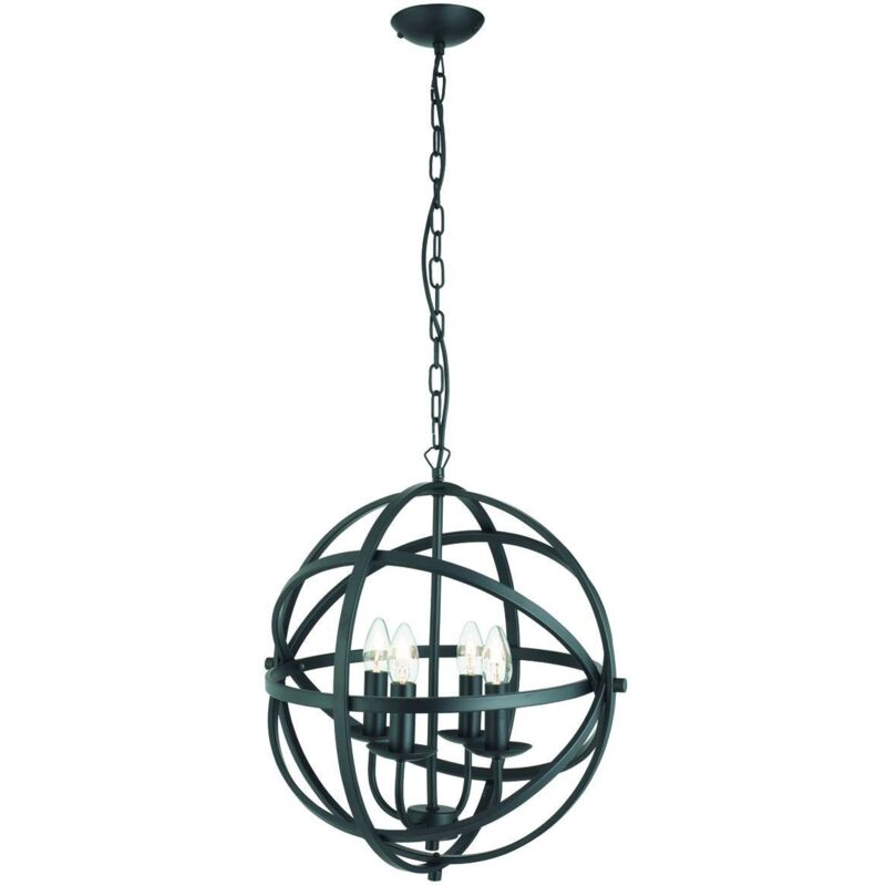 Searchlight - Orbit - Plafonnier à cage sphérique à 4 ampoules, noir mat, E14