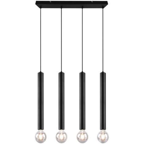 Suspension 4 flammes, lampe de table à manger, lampe suspendue réglable en hauteur, lampe de table à manger suspendue, métal noir, 4 douilles E27, LxH 70x150 cm