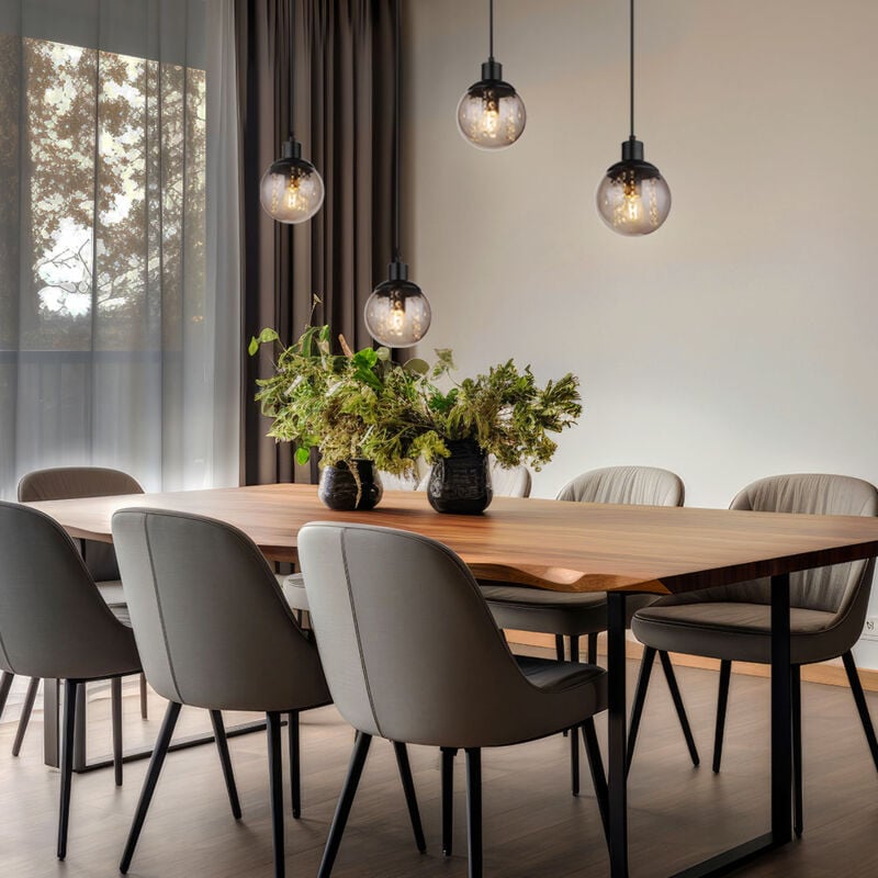 Suspension 4 flammes suspension table à manger lampe en bois lampe de salon en verre à régler, métal plastique, brun noir, 4x douilles E27, LxPxH