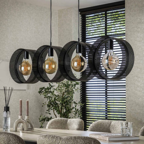 Suspension 4 lampes 120x15x150 cm en métal perforé anthracite - PERFIT