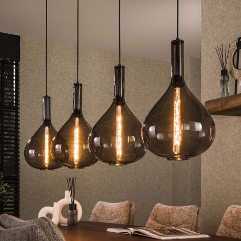 Suspension 4 lampes 164x28x150 cm en verre noir fumé