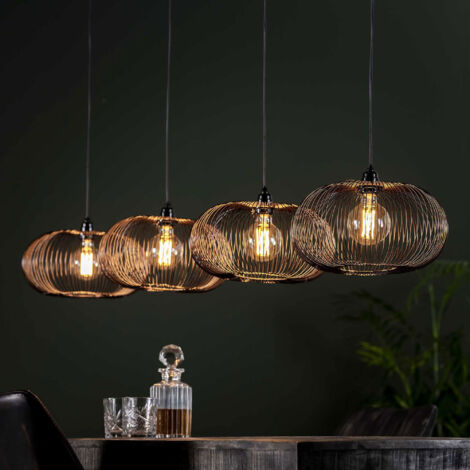 Suspension 4 lampes 170x35x150 cm en métal noir - AMP