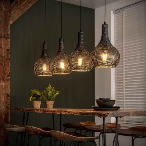 Suspension 4 lampes forme goutte en métal noir vieilli - AMP