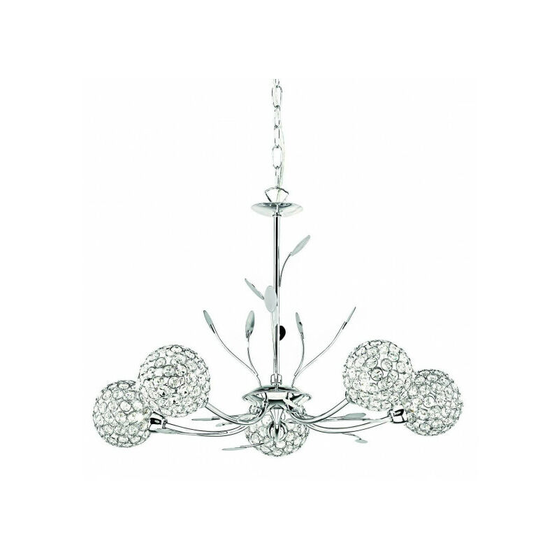 Searchlight - Suspension 5 ampoules Bellis II, en chrome et verre