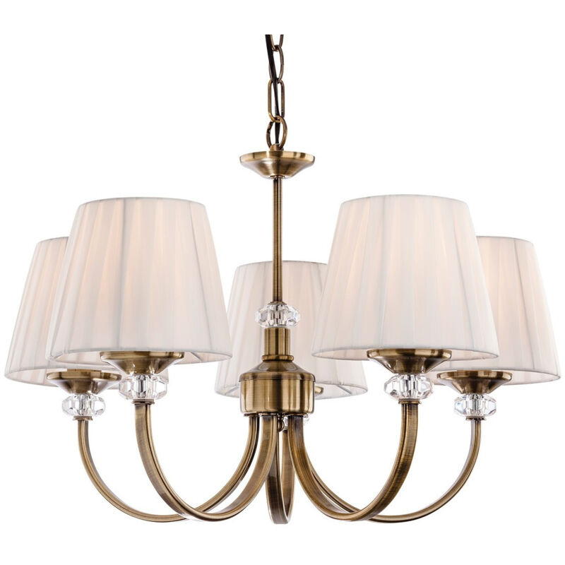 Firstlight Langham - Lustre à 5 bras multiples en laiton antique, abat-jour plissé crème, E14 Firstlight Langham - Lustre à 5 bras multiples en laiton antique, abat-jour plissé crème, E14