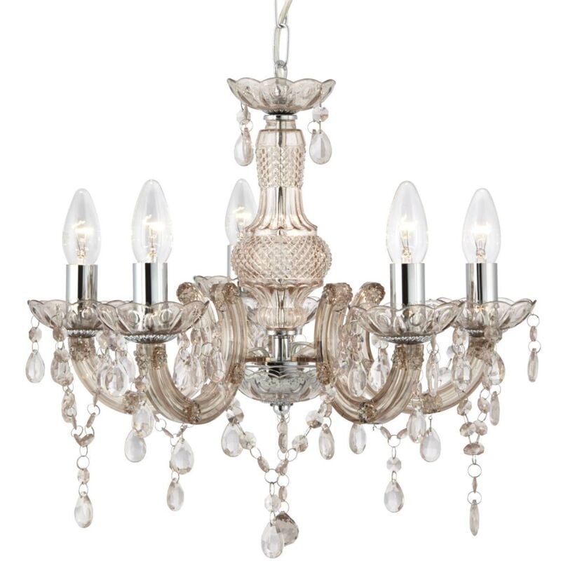 Marie Therese - Lustre à 5 ampoules au fini vison avec cristaux acryliques, E14 - Searchlight