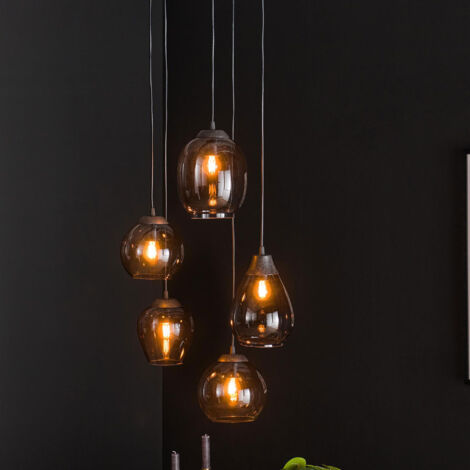 Suspension 5 lampes 43x43x150 cm en verre chromé et métal - FERRA