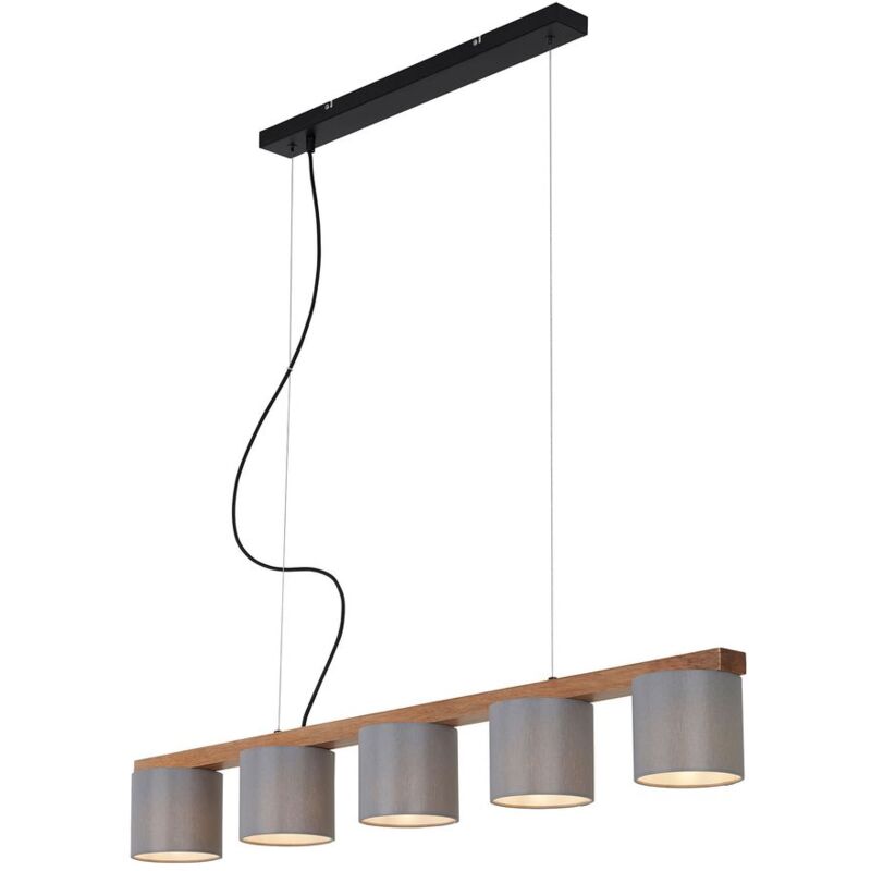 Lampe à suspendre Briloner leuchten rhon, 25 w, IP20, gris, métal-bois-tissu, excl. 5x E14, 110 x 15 x 136 cm