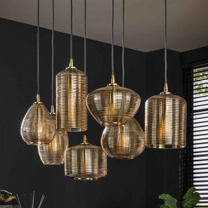 M&s - Suspension 7 lampes réglables 93x40x150 en verre ambré M&s - Suspension 7 lampes réglables 93x40x150 en verre ambré