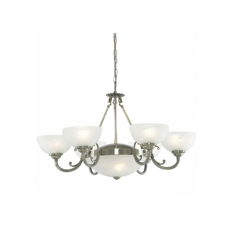 Searchlight - Suspension 8 ampoules Windsor, en laiton antique et verre albâtre