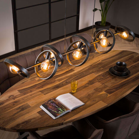 Suspension 8 lampes rondes en métal gris foncé avec ampoules - AMP