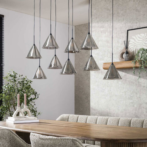Suspension 9 lampes 130x150 cm en métal et verre fumé gris - KATZY