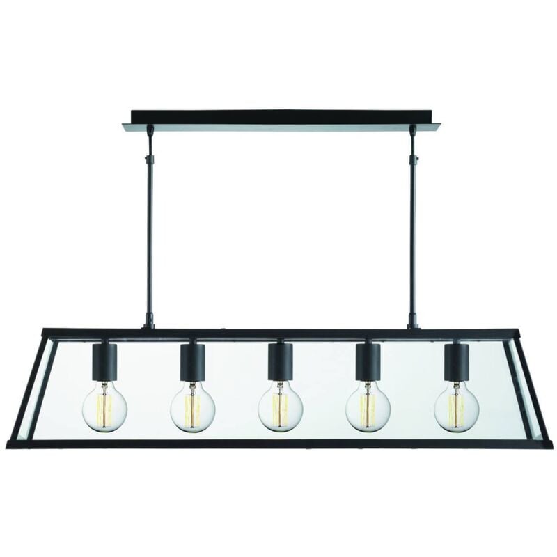 Searchlight Voyager - Barre de suspension à 5 ampoules au plafond noir mat, panneaux de verre, E27