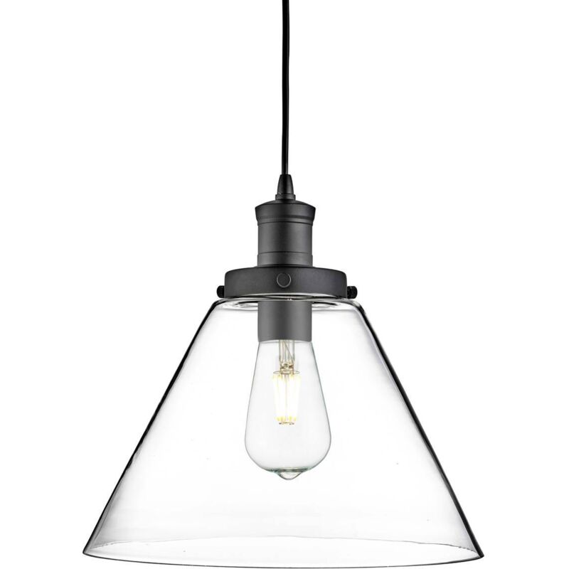 Pyramid - Luminaire suspendu à 1 ampoule Dome noir mat avec abat-jour en verre transparent, E27 - Searchlight