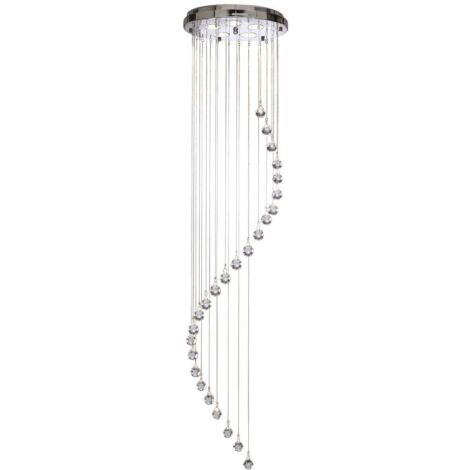 Suspension à 5 ampoules spirale chrome avec cristaux – Indice IP20 – Hauteur 180 cm – Diamètre 30 cm – Culot GU10 – Puissance 50W – Searchlight