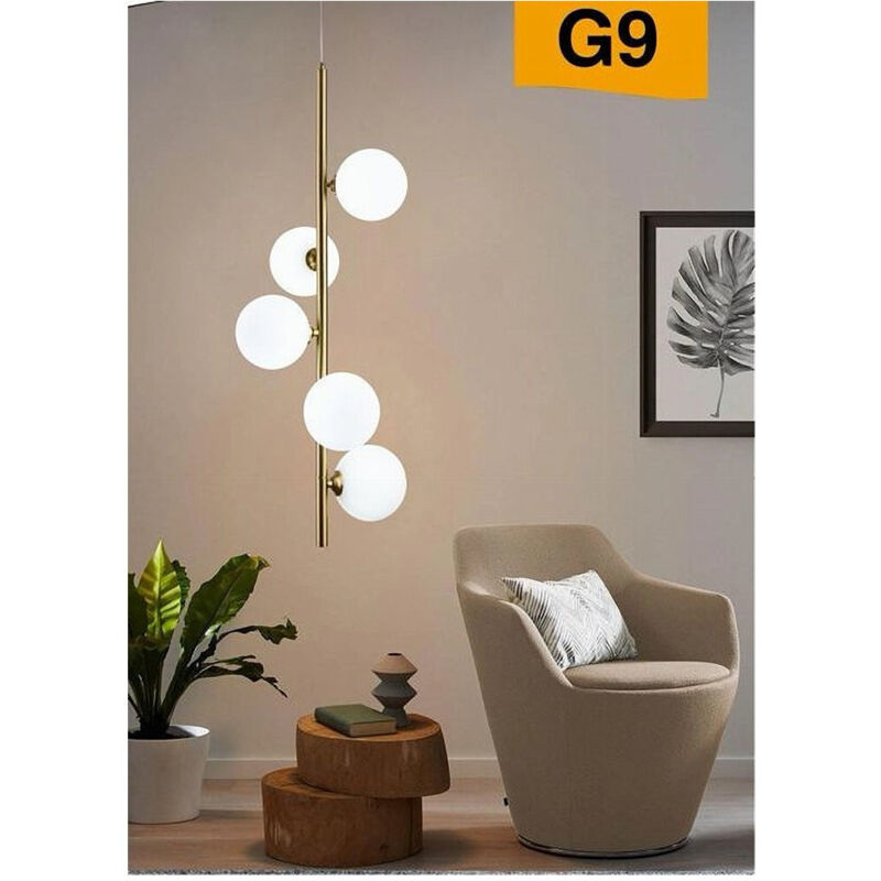 Lampadario A Sospensione Bronzo 5 Sfere Lampada Soffitto Con Stelo Verticale A95