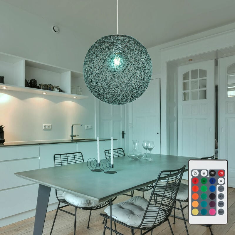 Suspension de chambre à coucher Télécommande Lampe à suspendre Papier tressé Sphère en kit, ampoules led rgb incluses