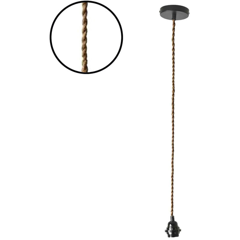 Suspension à douille avec câble torsadé en corde Noir 1.10 m