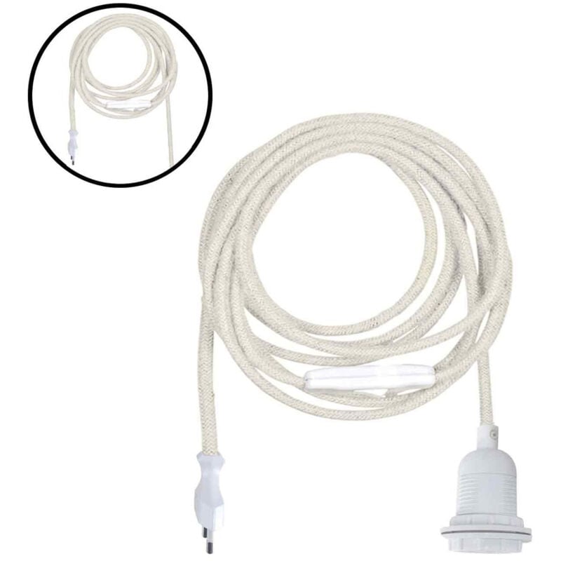 Opjet - Suspension Douille E27 avec cordon coloris coton et prise de