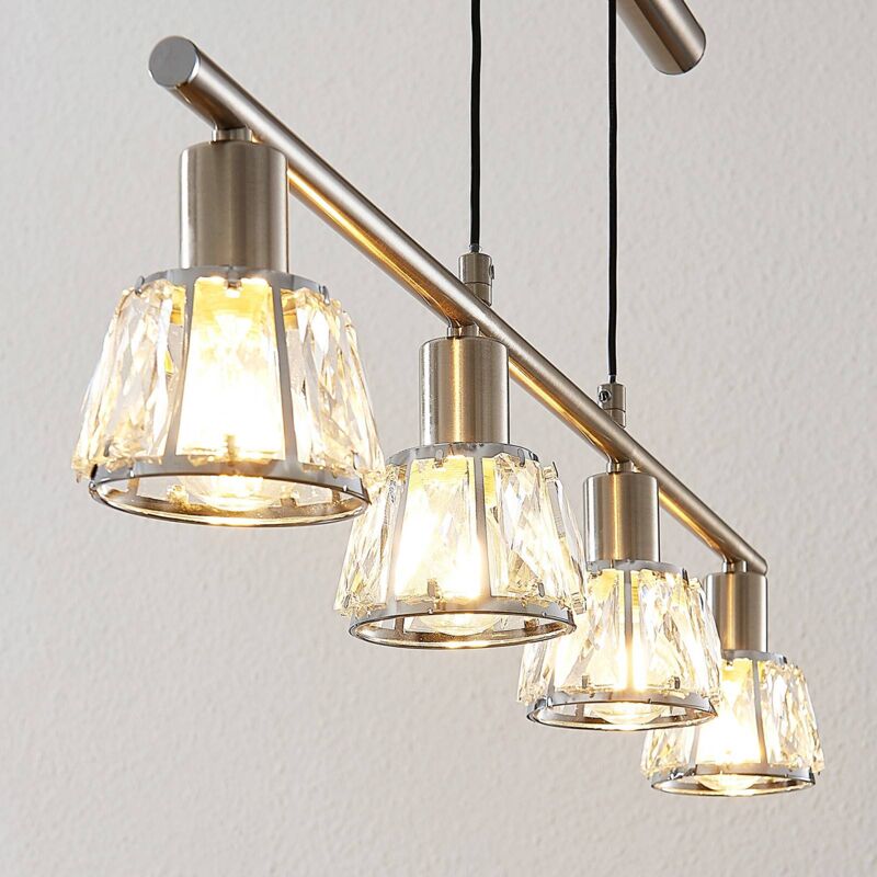 Suspension à intensité variable 'Kosta' en métal pour salon & salle à manger - nickel satiné, transparent