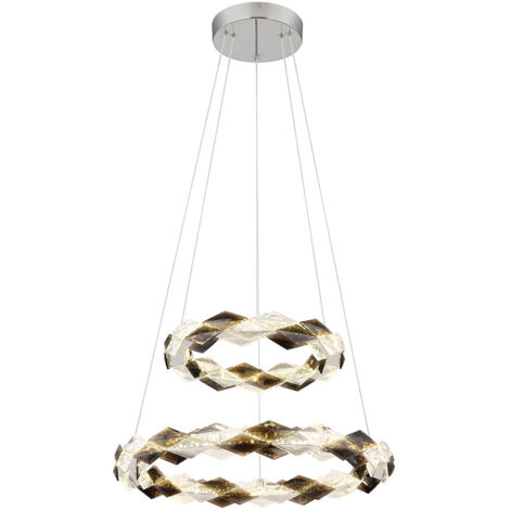 Suspension à LED réglable en hauteur Cristaux fumé clair, H 130 cm