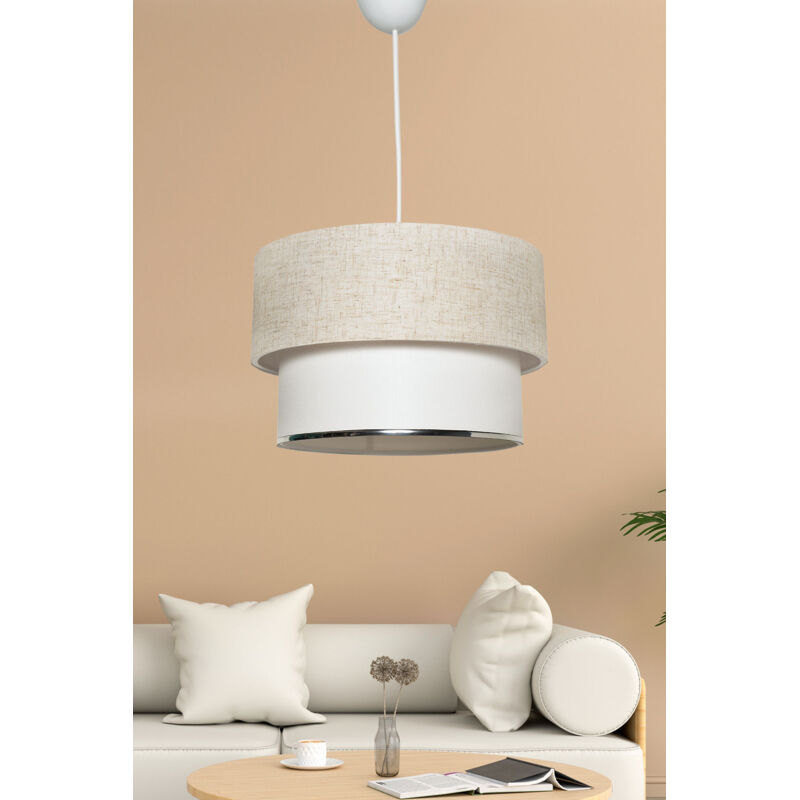 Cotecosy – Lustre en métal et coton crème 30x75cm – Douille E27 jusqu'à 60W – Éclairage doux pour salon et salle à manger