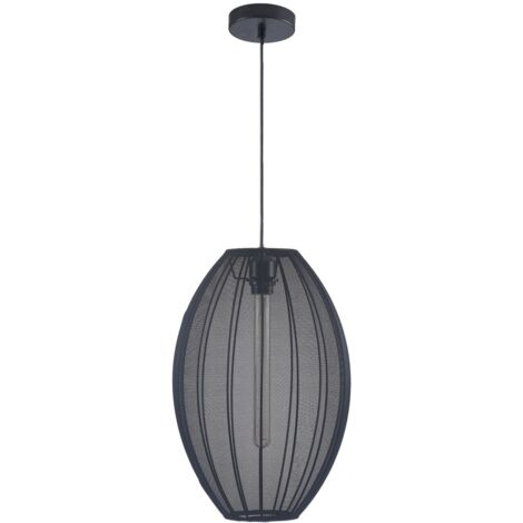 Suspension abat-jour tissu noir Ø30 E27 Karei Polux