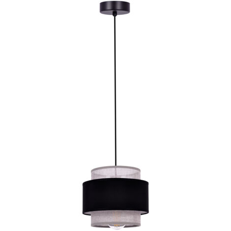 Suspension abat-jour tissu noir/gris E27 Kaja ETELA