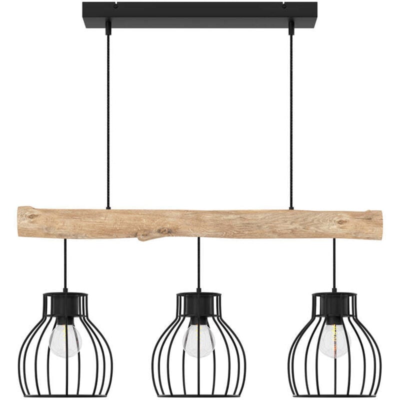 Rendez-vous Déco - Suspension 3 lampes en bois d'eucalyptus et métal noir - abby