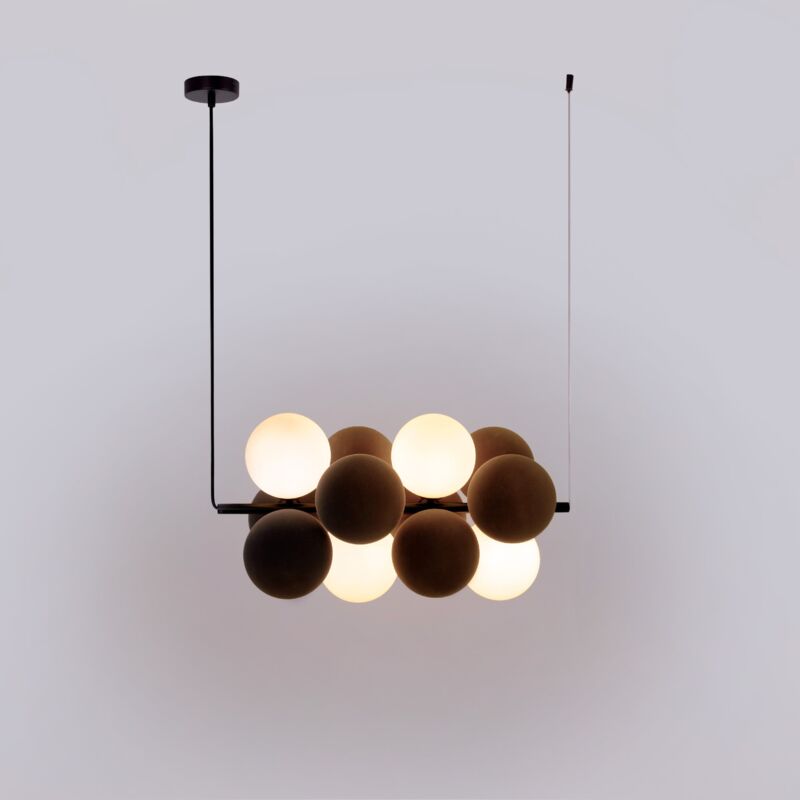 Barcelona Led - Suspension acoustique horizontale 'drac' - 4 globes lumineux et - Marron