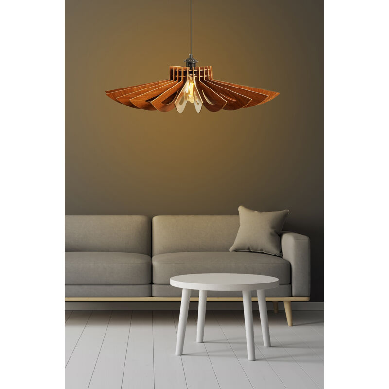 Suspension ajourée en mdf - d. 68 x h. 50 cm - Coloris noyer - farita