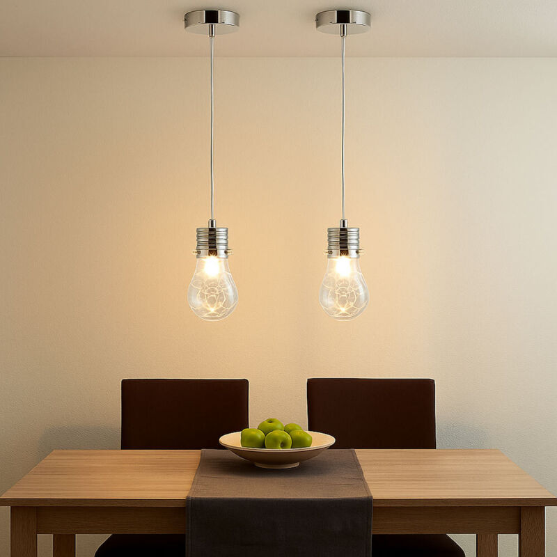 Suspension ampoule vintage lampe salon suspension ampoule décorative E14, treillis métallique, métal chromé, douille E14, DxH 12x150 cm, lot de 2