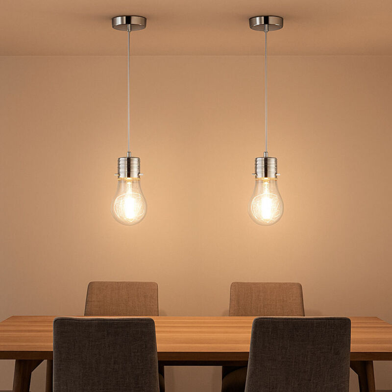 Suspension ampoule vintage lampe salon suspension ampoule décorative E14, treillis métallique, métal chromé, douille E14, DxH 12x150 cm, lot de 2
