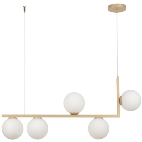 Suspension Andy dorée 5 globes verre blanc G9 Sigma