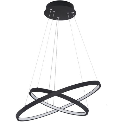 Suspension anneaux plafond suspension lampes de salon noir mat LED, fonction mémoire dimmable, 1x LED 42W 1300Lm, DxH 51x120 cm