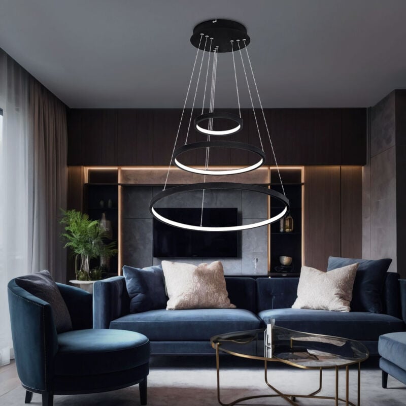 Suspension salon led suspension anneau lampe suspendue table à manger dimmable, réglable en hauteur, noir, 1x led 1x 57 watts 1x 2200 lm, PxH 51x120