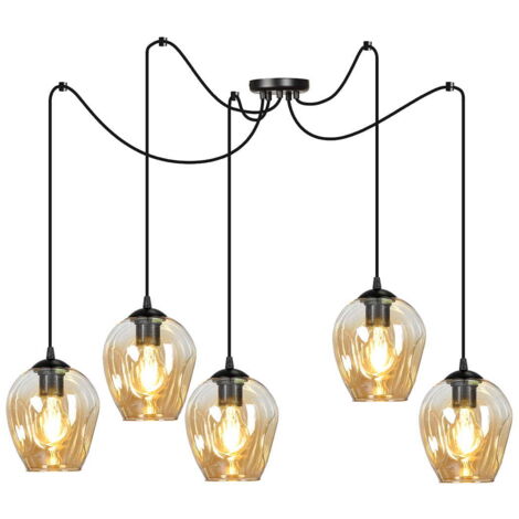 Suspension araignée Emibig LEVEL 5xE27 noir miel verre