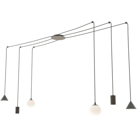 Suspension araignée noire FUJI Ø200 Emibig 6 lumières