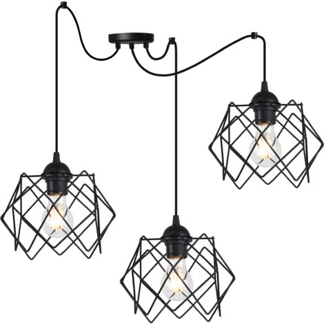 SUSPENSION ARAIGNÉE STELLA 3 ABAT-JOUR NOIR PLAT E27