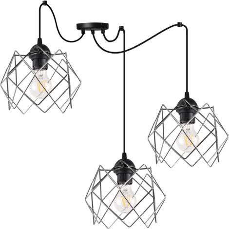 SUSPENSION ARAIGNÉE STELLA 3 ABAT-JOUR PLATS CHROME E27