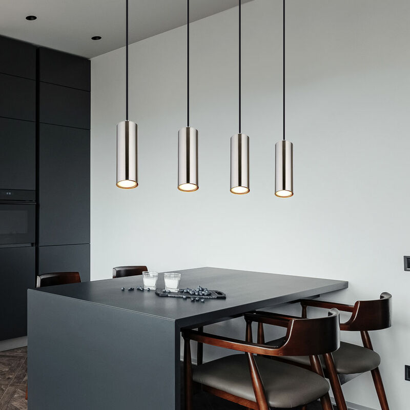 Suspension argent suspension salle à manger lampe 4 flammes plafonnier suspendu chrome, métal nickel, 4x douilles GU10, LxPxH 65x6x120 cm